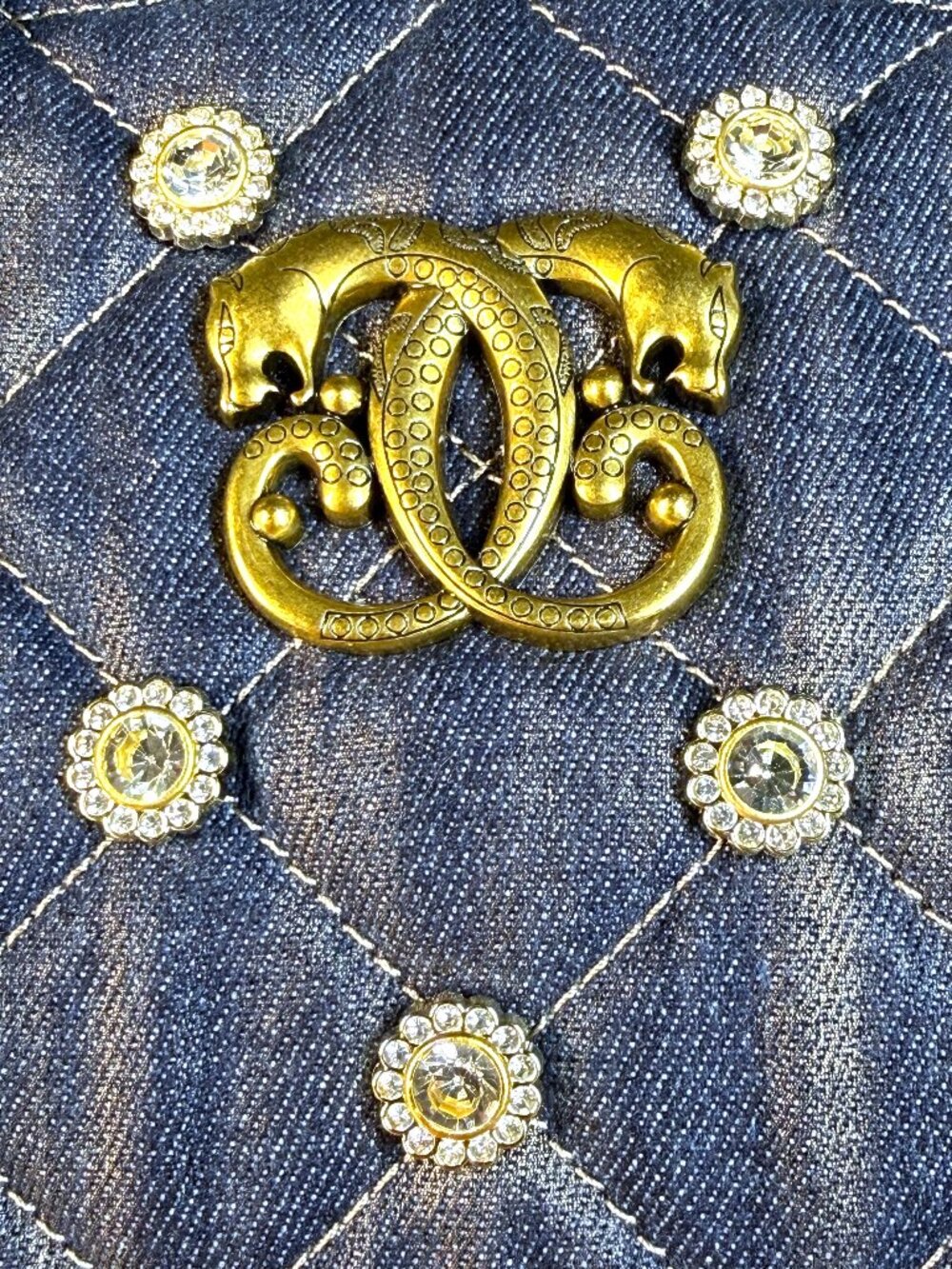 Sharif 1827 Legacy Rare Quilted Denim Rhinestone Satchel Crossbody Bag - Picture 3 of 14